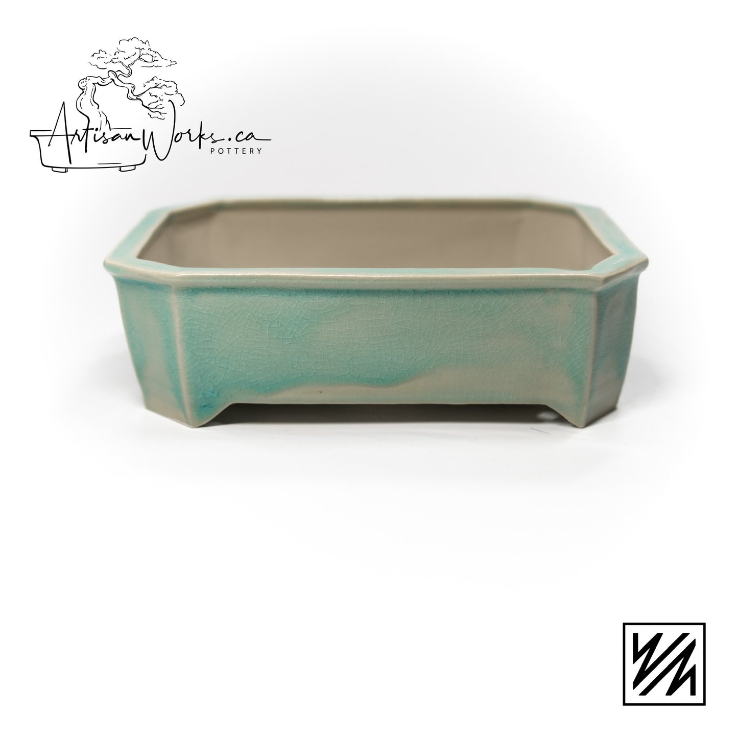 240222120 - slab built rectangle, cut corner bonsai pot