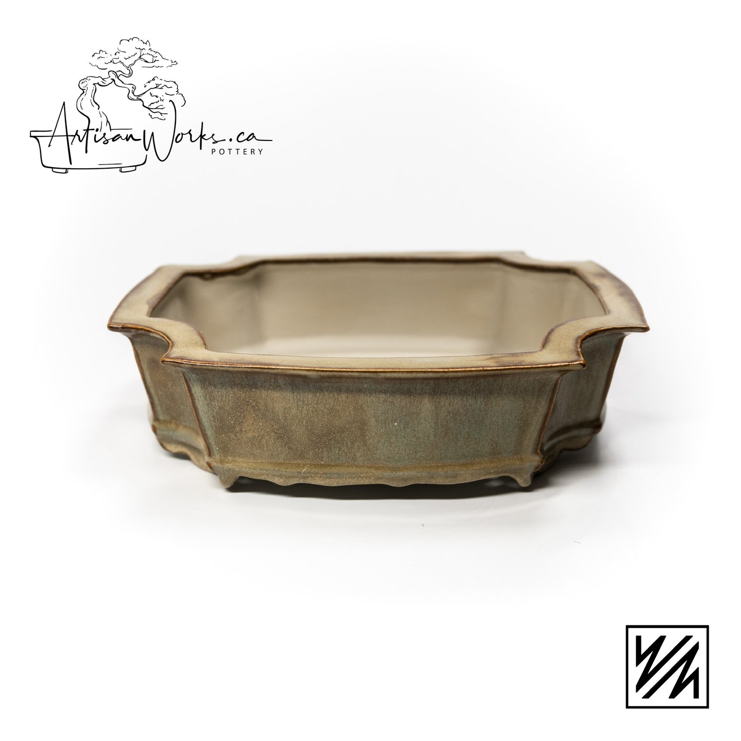 240222122 - slab built curved rectangle, cut corner bonsai pot