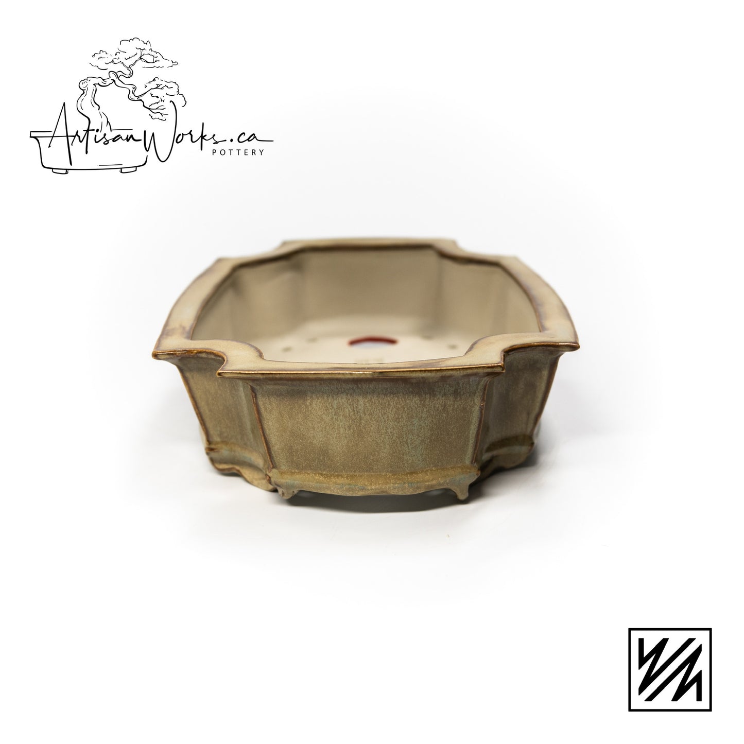 240222122 - slab built curved rectangle, cut corner bonsai pot