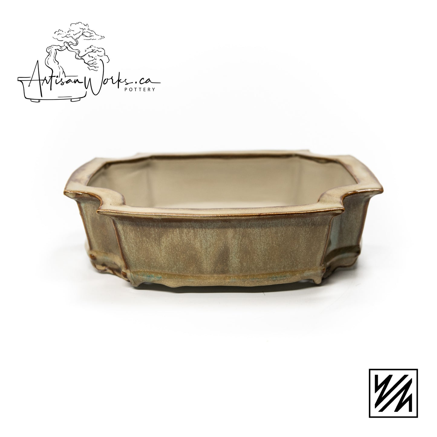 240222122 - slab built curved rectangle, cut corner bonsai pot