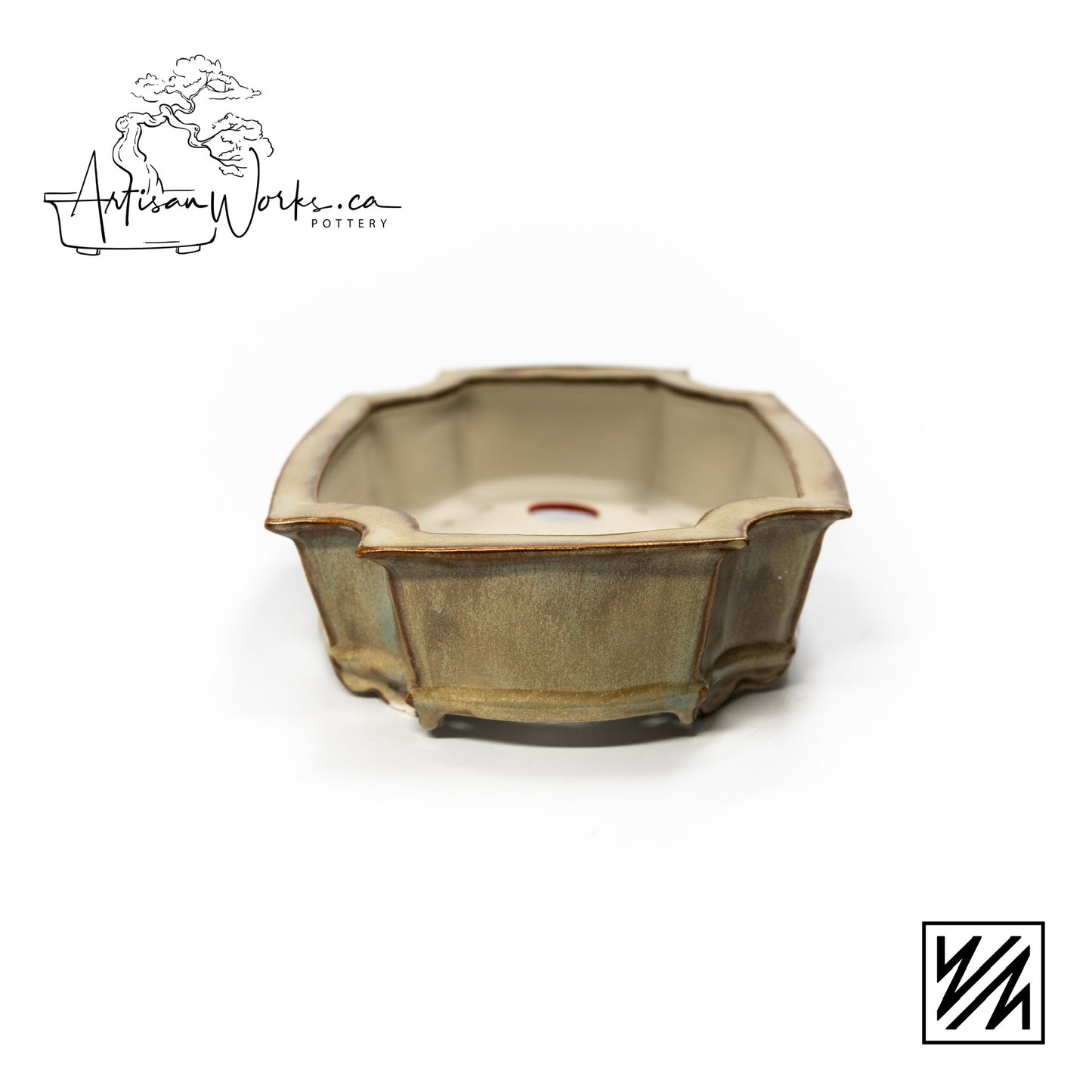 240222122 - slab built curved rectangle, cut corner bonsai pot