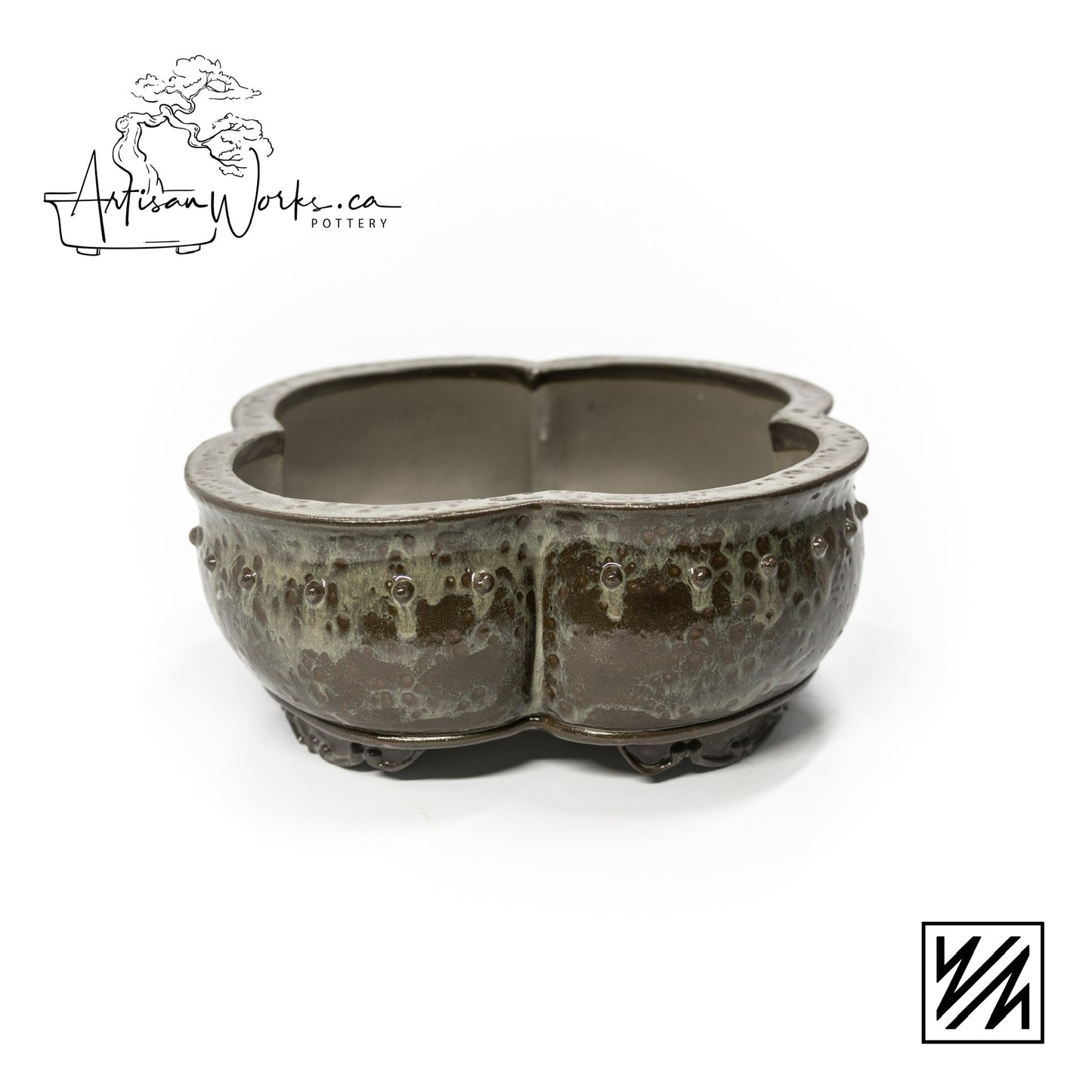 240222127 - slab built round, mokko inspired bonsai pot