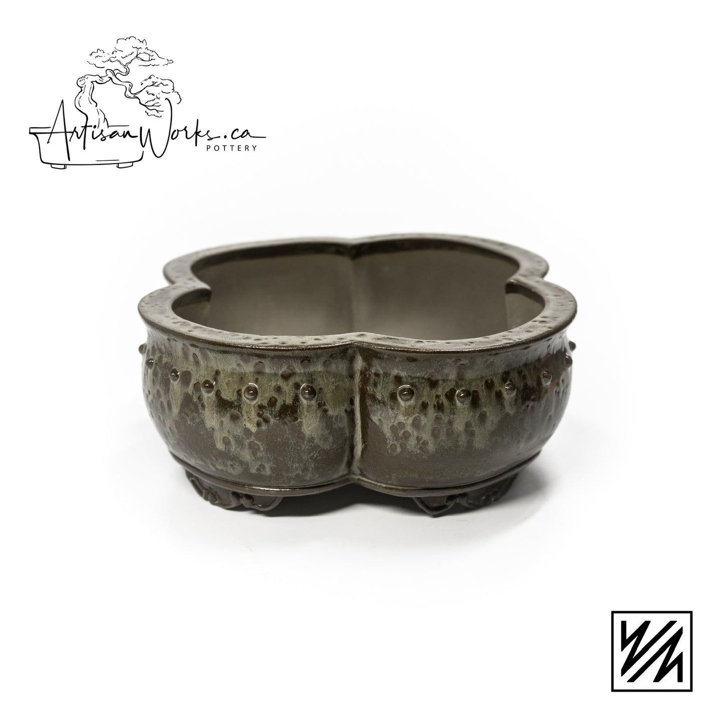 240222127 - slab built round, mokko inspired bonsai pot