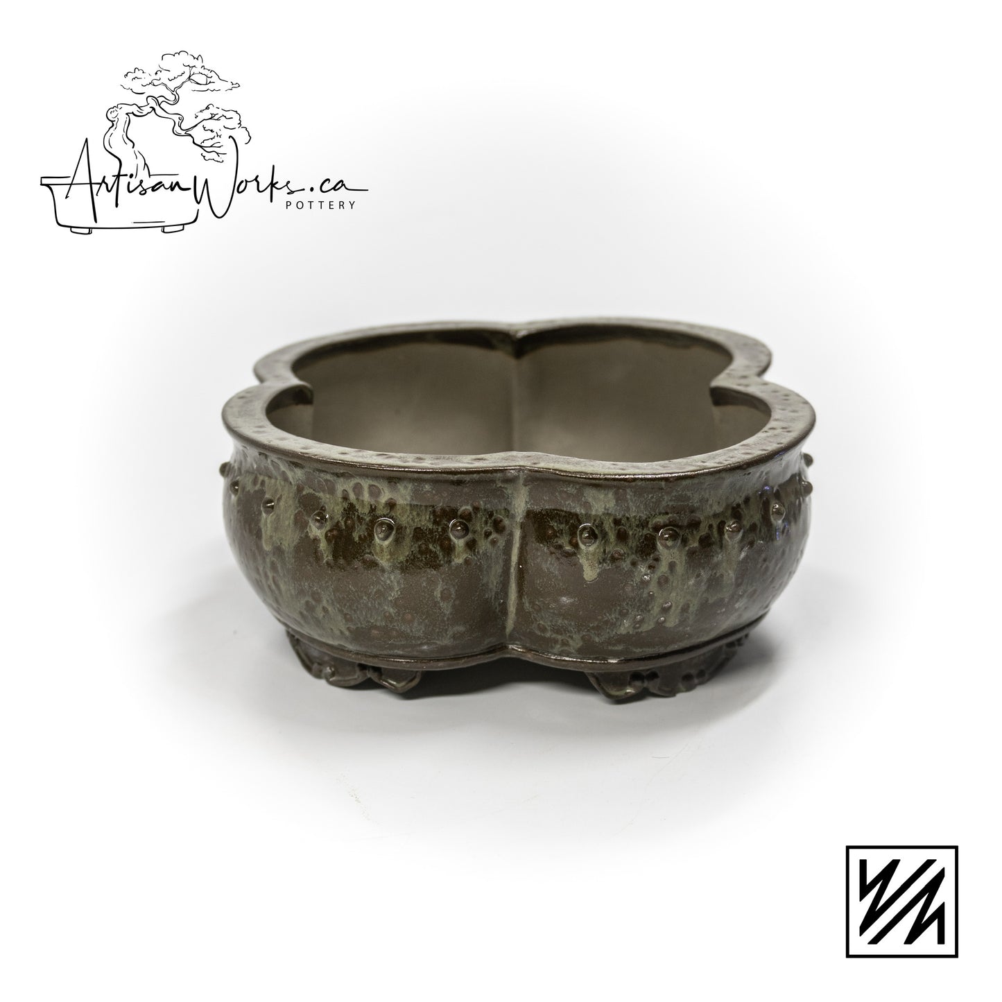 240222127 - slab built round, mokko inspired bonsai pot