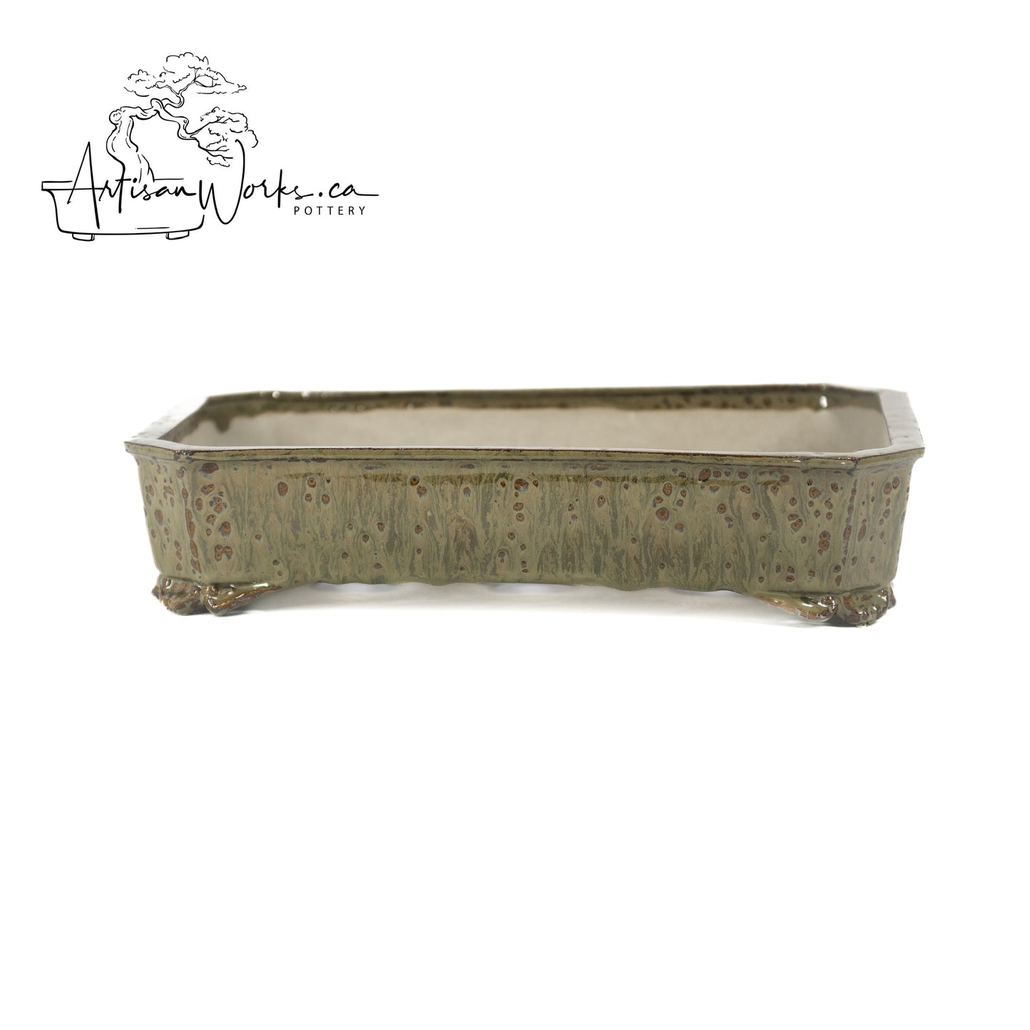 240306140 - slab built rectangle, cut cornered bonsai pot