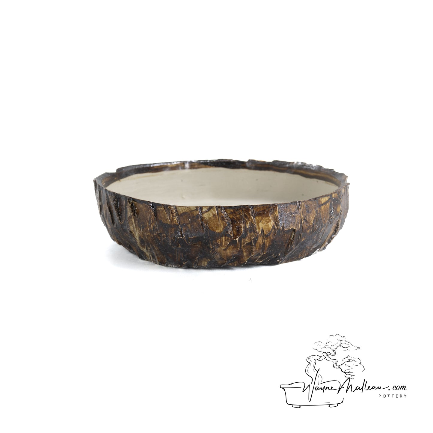 240328193 - hand-shaped, carved round bonsai pot