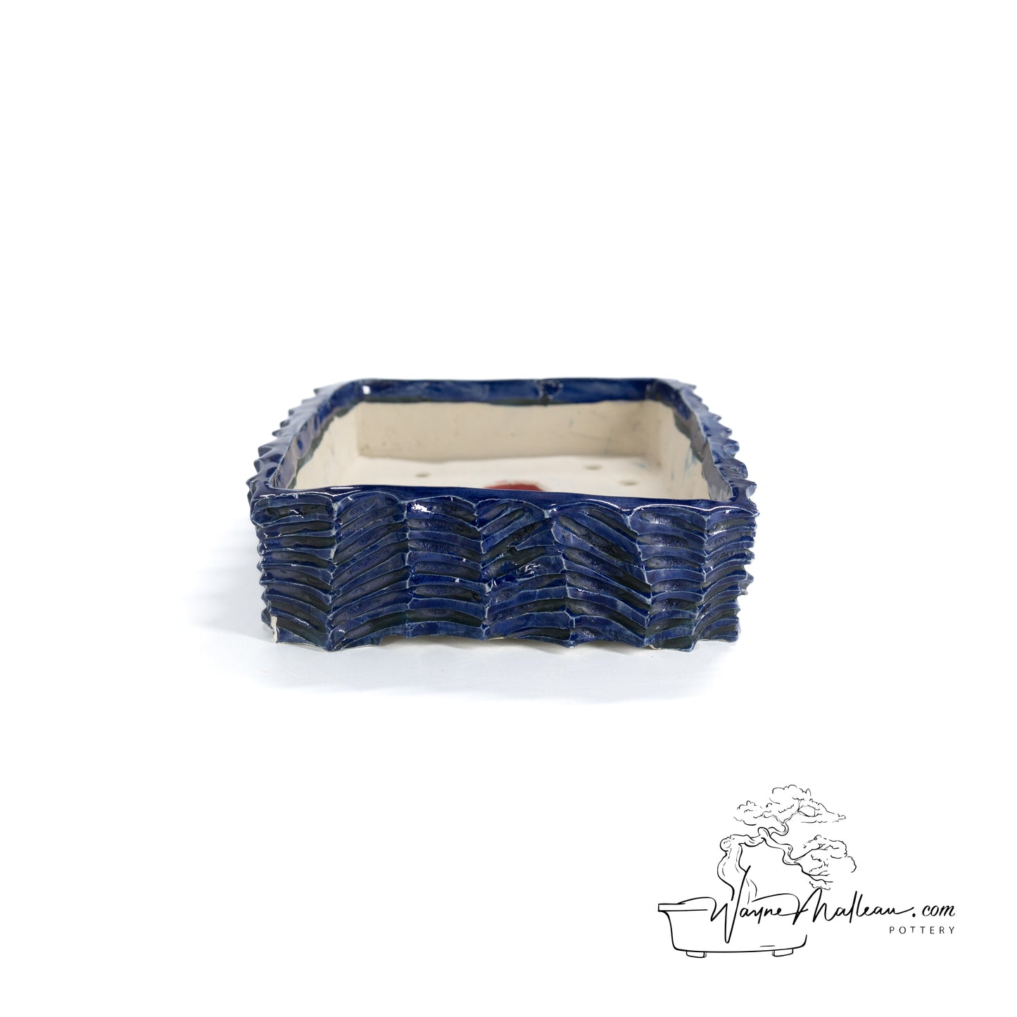240328194 - hand-shaped, carved rectangle bonsai pot