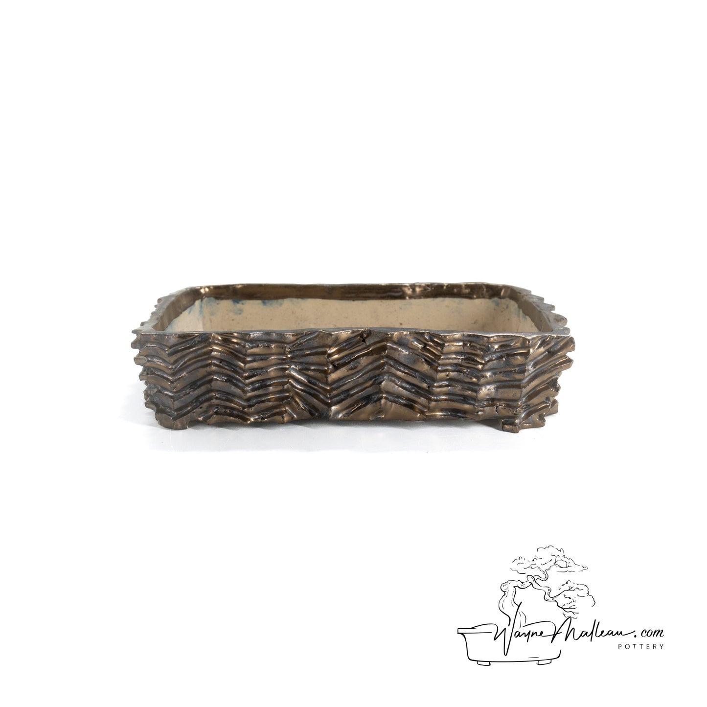 240328195 - hand-shaped, carved rectangle bonsai pot