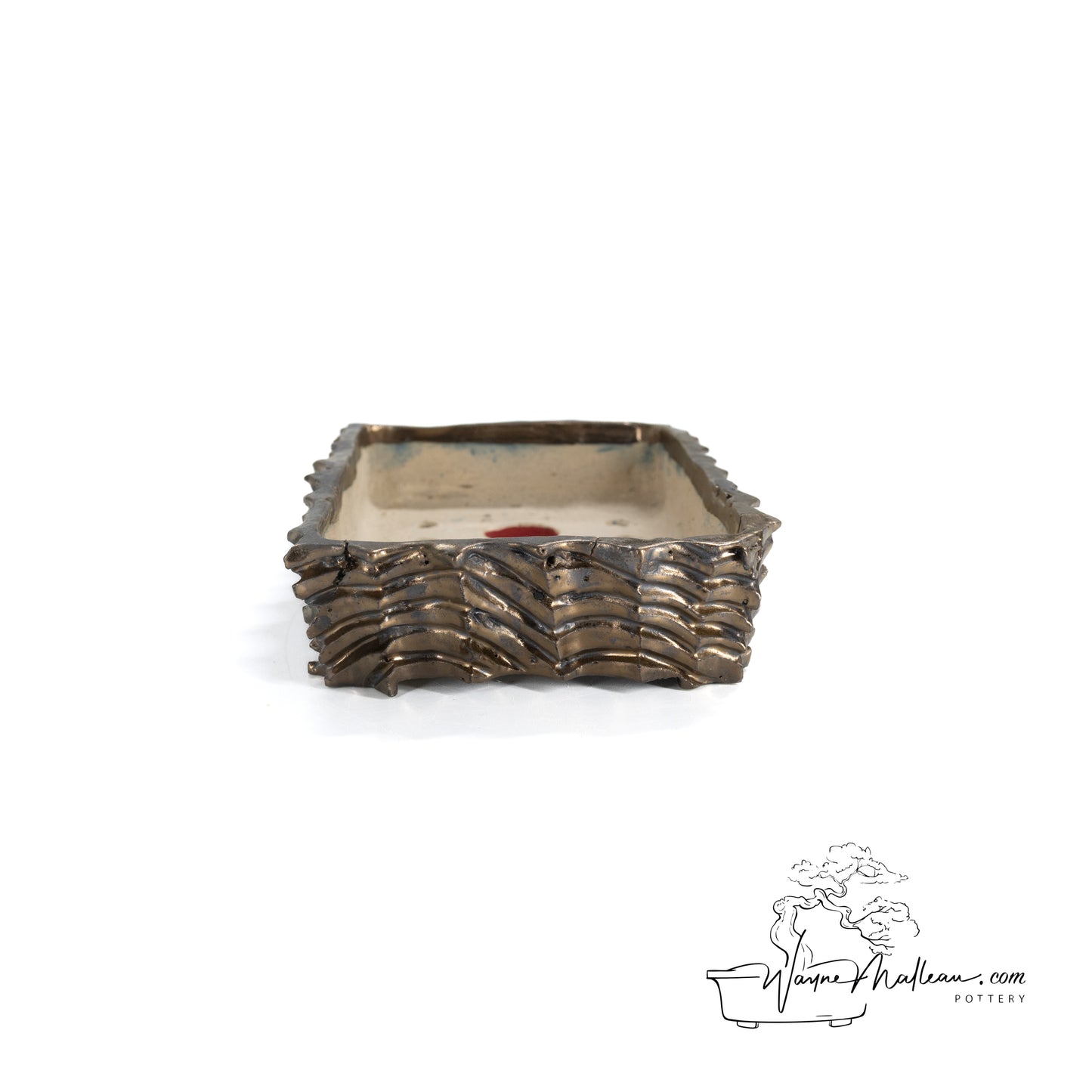 240328195 - hand-shaped, carved rectangle bonsai pot