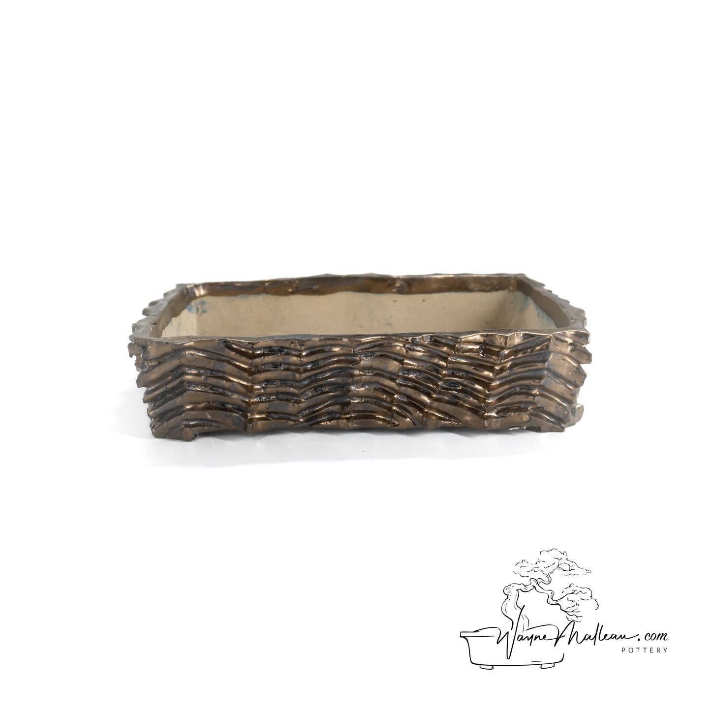 240328195 - hand-shaped, carved rectangle bonsai pot