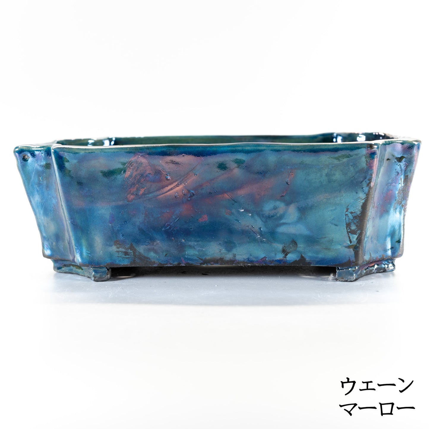 240215091 - slab built, rectangle, cut cornered, raku bonsai pot