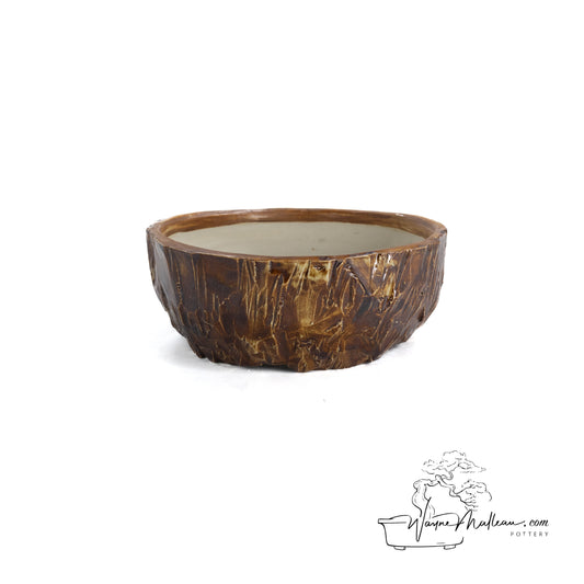 240328192 - hand-shaped, carved round bonsai pot