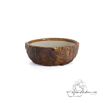 240328192 - hand-shaped, carved round bonsai pot